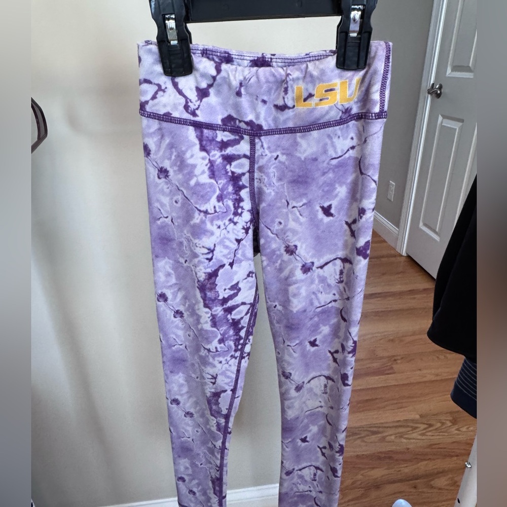 Girls Purple LSU Tie-Dye Leggings